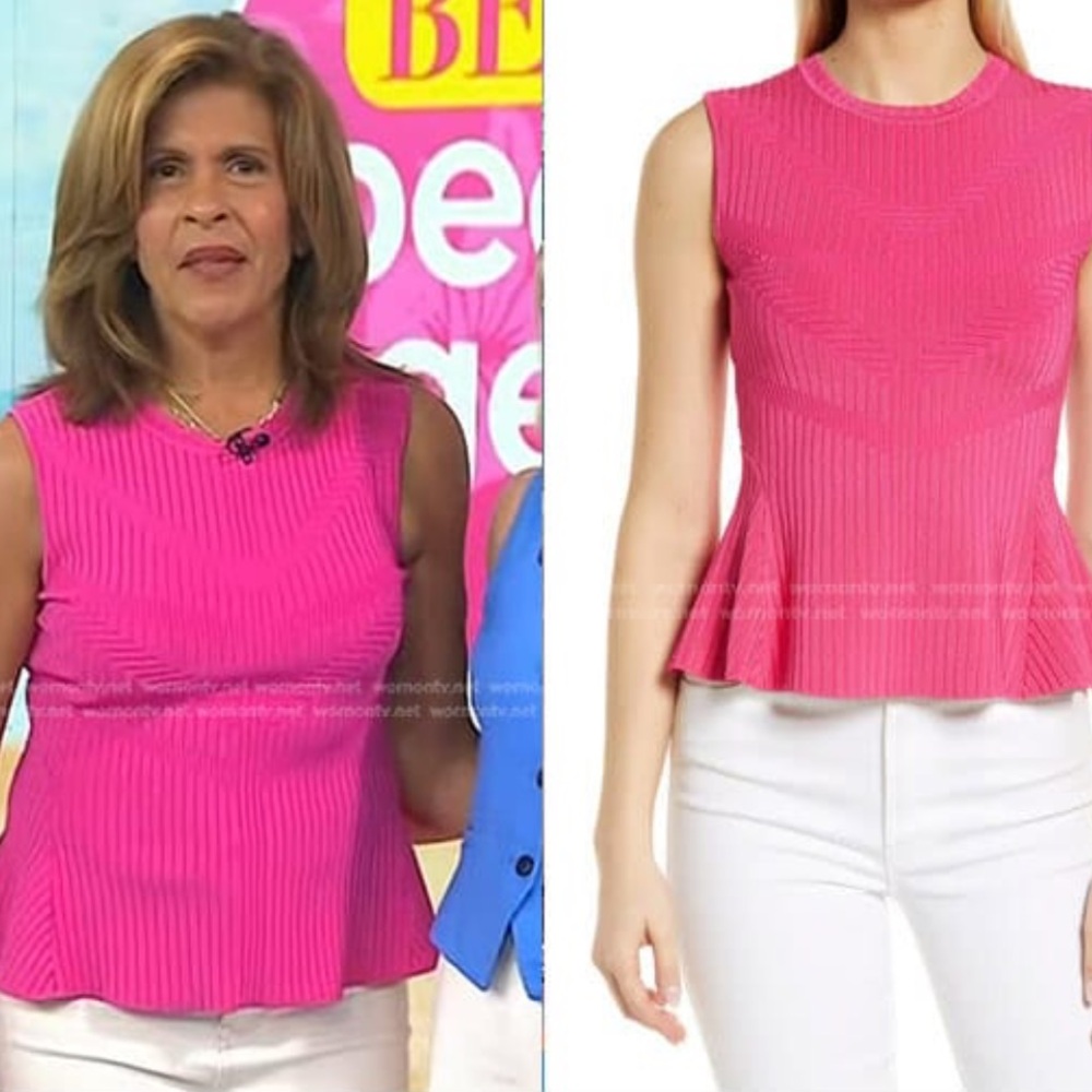 HALOGEN AS WORN ON TV HODA Hot Pink Ribbed Peplum Top Size L